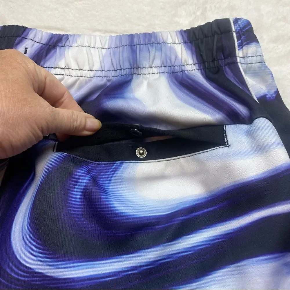 Paper Planes Blue and White Marble Design Board Shorts Size XL